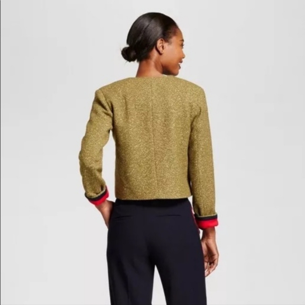 A NEW DAY Cropped Speckled Tweed Blazer Jacket in Olive Sz: 4 (Small) - Picture 3 of 16